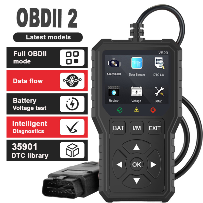 Duurzame FOXSUR V529 OBD2 scanner met een helder display en professionele bouwkwaliteit voor betrouwbare diagnostiek