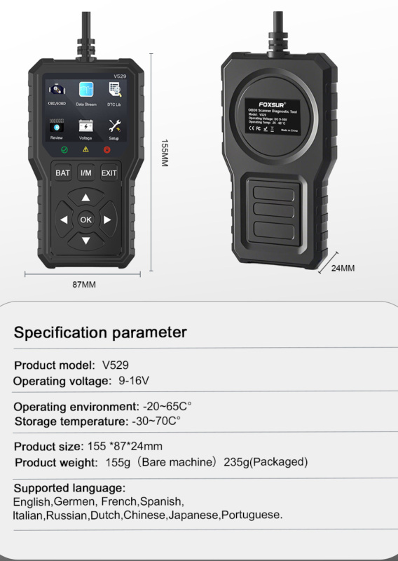 FOXSUR • OBD2 Auto-diagnostisch hulpmiddel V529 - Afbeelding 12