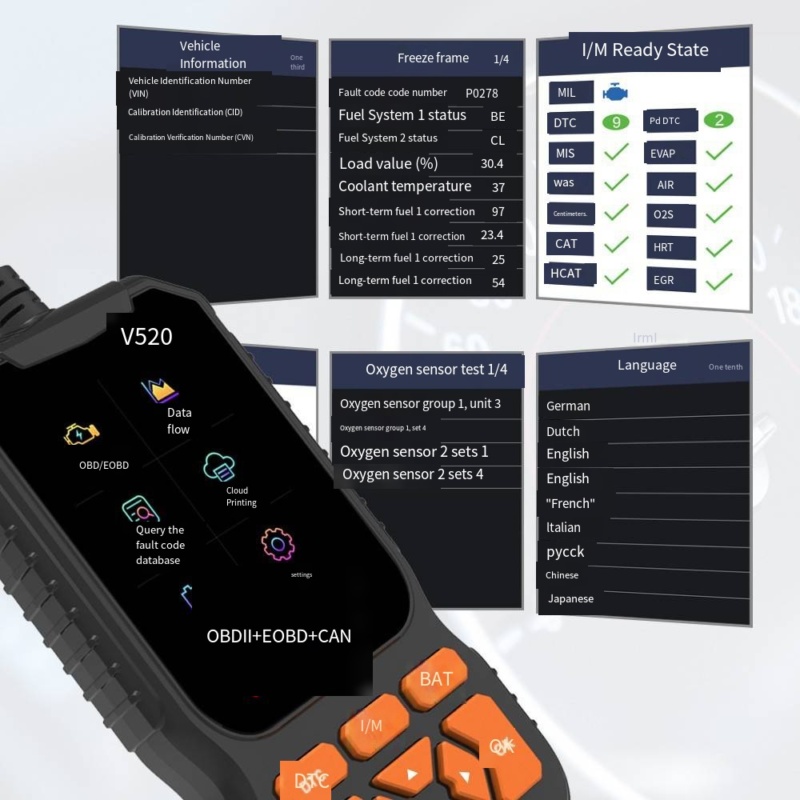 Handheld OBD2 diagnostisch hulpmiddel voor het lezen en wissen van foutcodes, live data en emissiecontroles