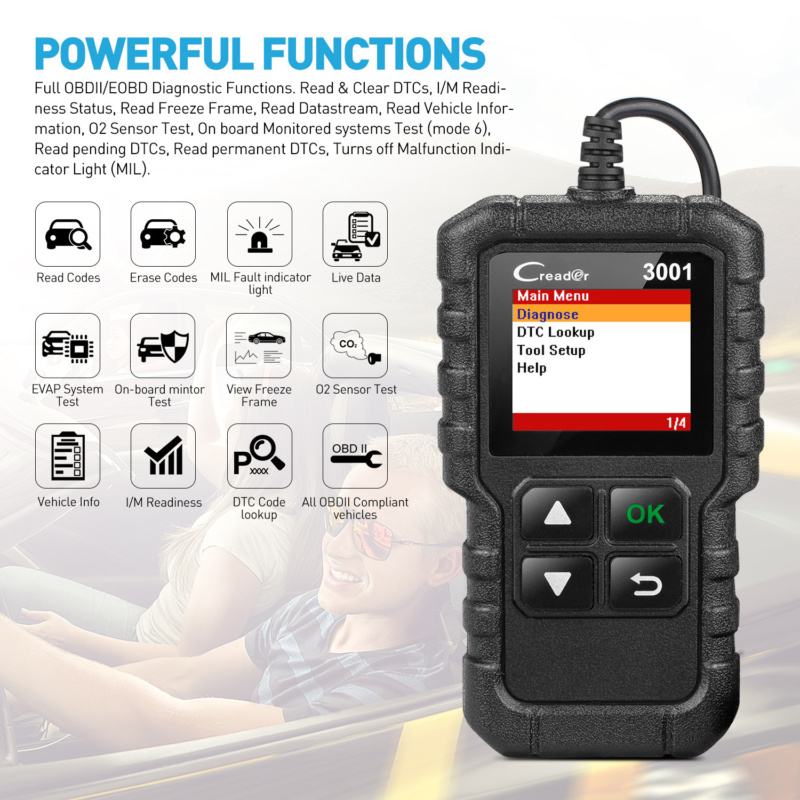 LANZA la herramienta de diagnóstico OBD2 CR3001 para leer y borrar códigos de fallo del motor y datos en tiempo real