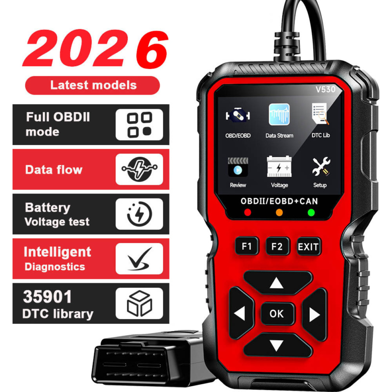 Meikeduo V530 professional OBD2 diagnostic tool with robust build and clear colour display