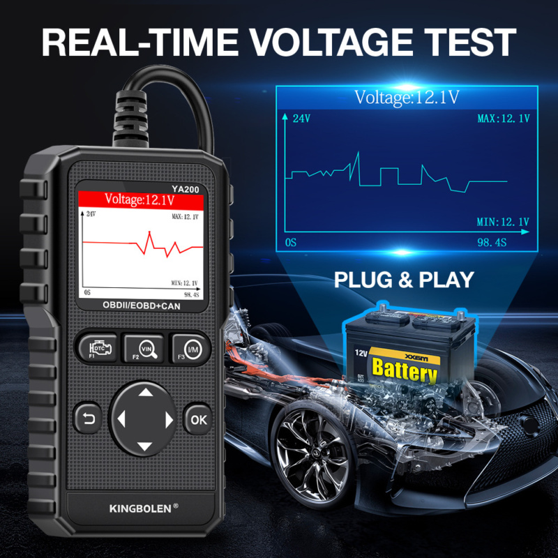 KINGBOLEN YA200 OBD2 diagnostic tool for reading and clearing engine fault codes in passenger vehicles