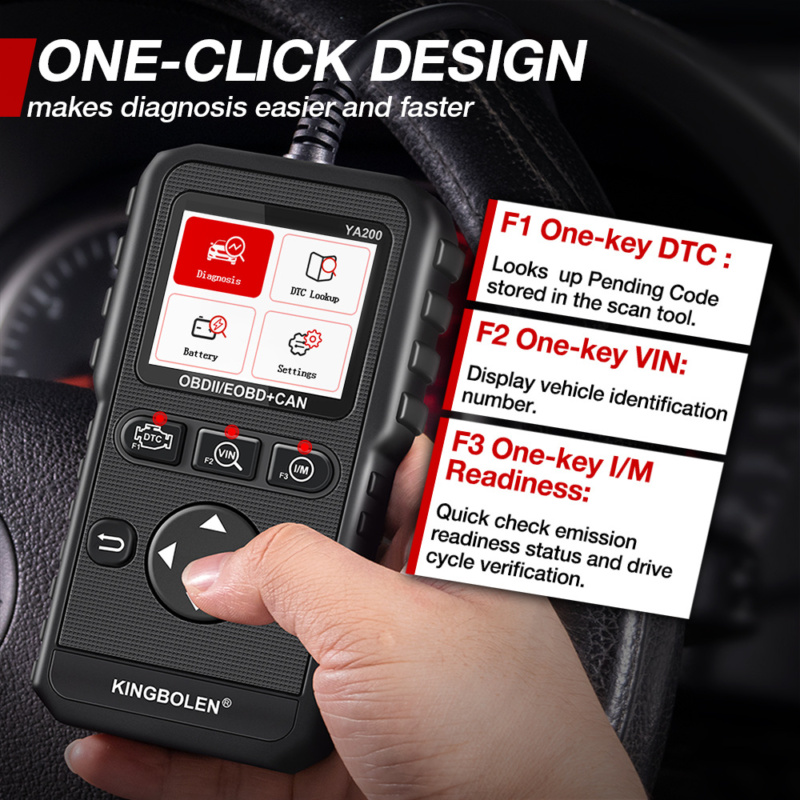 KINGBOLEN YA200 OBD2 diagnostic tool in durable ABS plastic housing