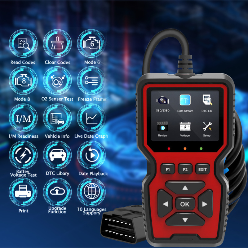 Ръчен OBD2 диагностичен инструмент с ABS корпус и подсилени кабели
