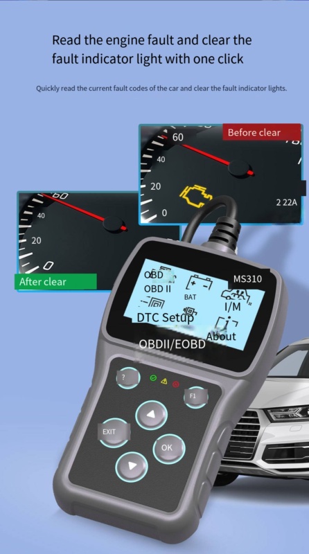 Crni plastični OBD2 dijagnostički alat s kabelom i LCD zaslonom