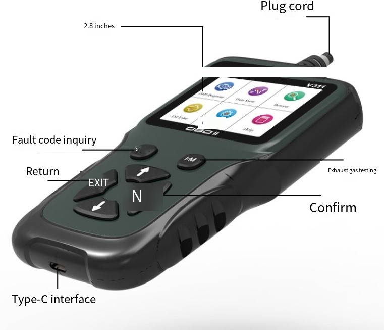 Durable ABS plastic OBD2 diagnostic tool with colour LCD display and connection cable