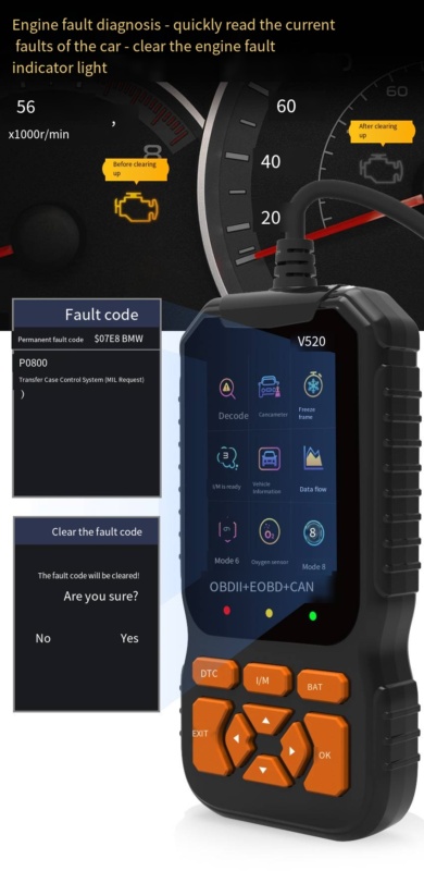 Robuust ABS plastic OBD2 autodiagnosetool met kleurenscherm en kabel