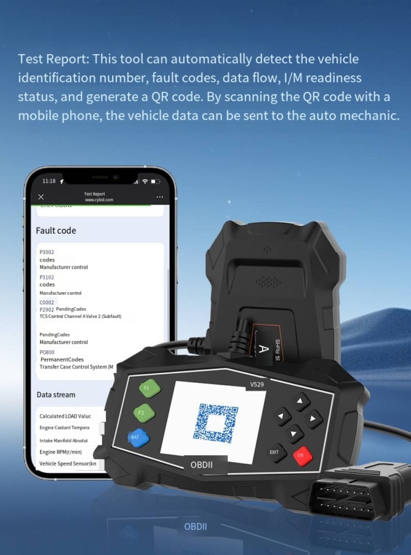 Duurzame plastic OBD2-scanner met kleurenscherm en geïntegreerde kabel