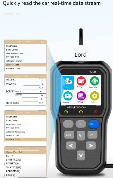 Diagnostický nástroj YMIOT YM319 OBD2 s ochranným krytem TPU a silikonovými tlačítky