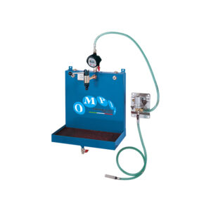 Wall mounted dispensing station with pneumatic rotary pump for oil and antifreeze, digital flow meter