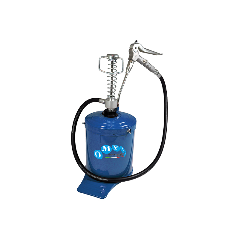 Portable manual grease dispenser with 5 kg pail, pump, hose and grease gun for professional lubrication