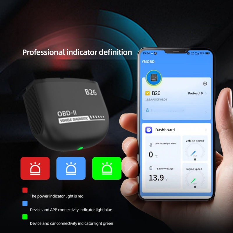 YMIOT OBD2 B26 diagnostic tool reads engine faults, clears error codes and monitors vehicle performance in real time
