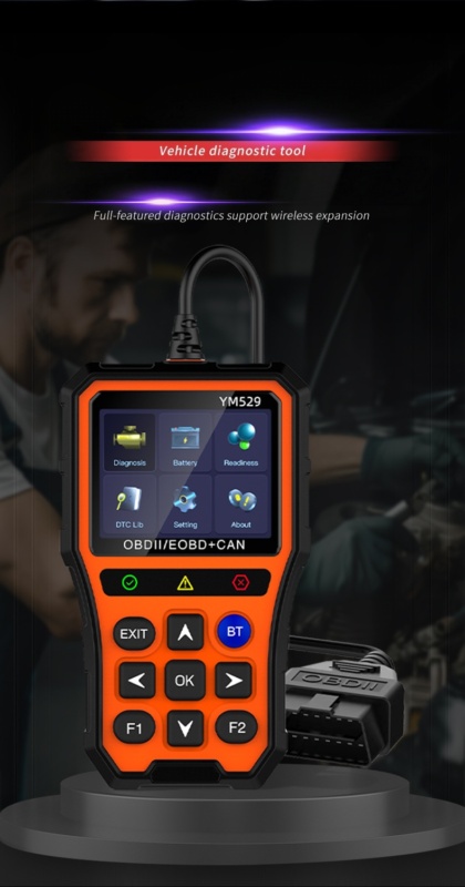 OBD2 diagnostic tool with rugged ABS plastic housing and gold-plated metal connector pins for reliable conductivity.