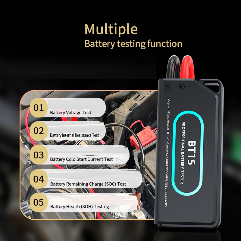 YMIOT Car Battery Tester BT15 measures voltage and resistance to ensure safe and reliable starts.
