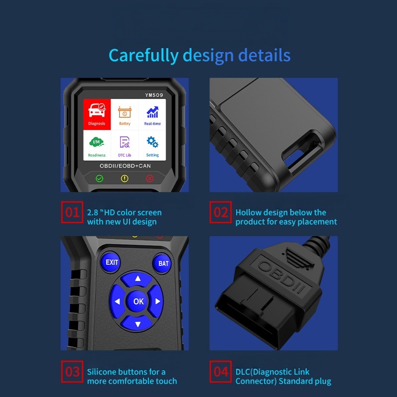 Hoogprecisie YM509 OBD2 autodiagnostische tool met duurzame constructie en betrouwbare voertuiggegevens.