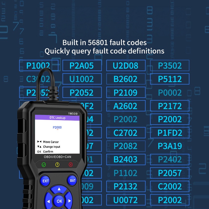 De autodiagnosetool YM509 scant OBD2-codes voor motor-, ABS- en airbagdiagnostiek en verwijdert foutlampjes gemakkelijk