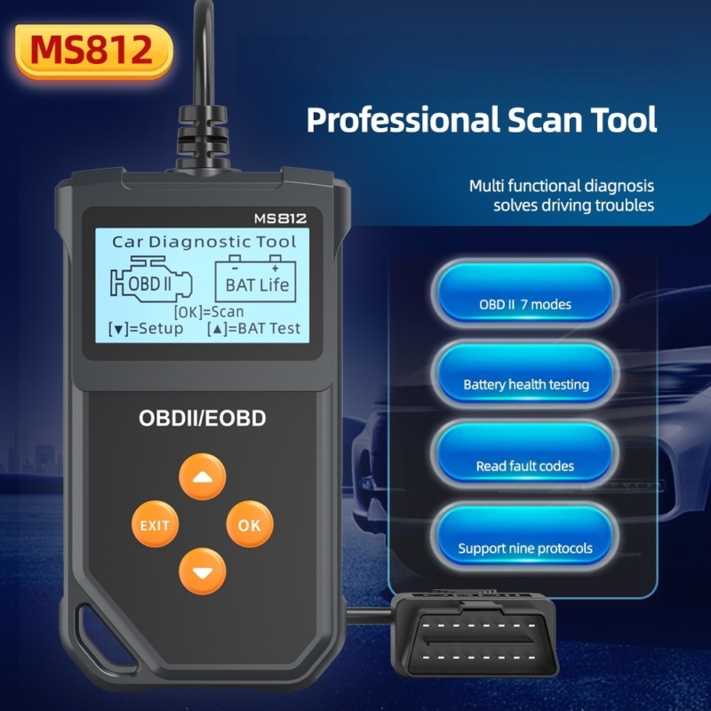 Zware ABS plastic behuizing met metalen OBD2-connectorpinnen diagnostisch hulpmiddel MS812