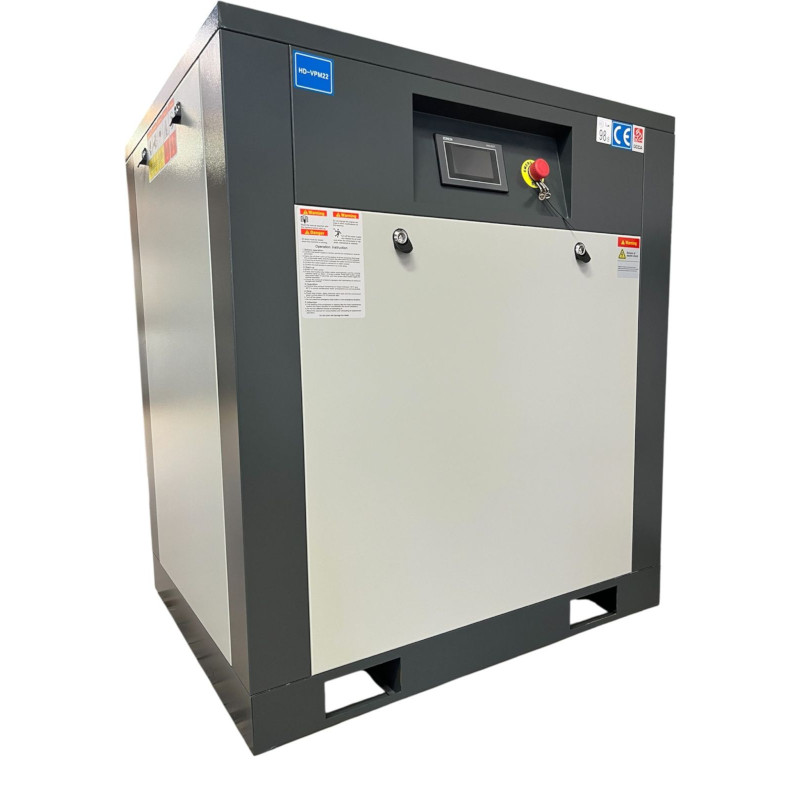 Compressore a vite compatto con controllo a velocità variabile per un apporto d'aria compressa stabile ed efficiente dal punto di vista energetico.