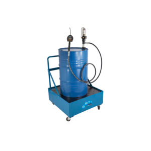 Mobile pneumatic oil and antifreeze dispensing kit with spill collector for 208L drums