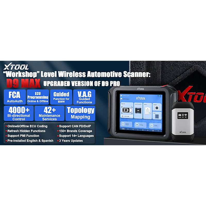 Strumento diagnostico professionale che consente controlli completi dei sistemi del veicolo, programmazione ECU, reset di assistenza e controllo in tempo reale dei componenti.