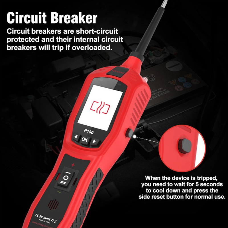 Duurzame handzame autocircuittester met robuuste probe en TFT-kleurendisplay