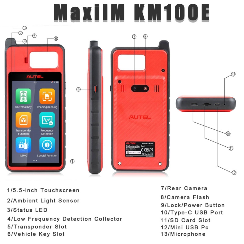 Εργαλείο immobilizer Autel MaxiIM KM100E με ανθεκτικό πλαστικό περίβλημα ABS και οθόνη αφής 5,5 ιντσών