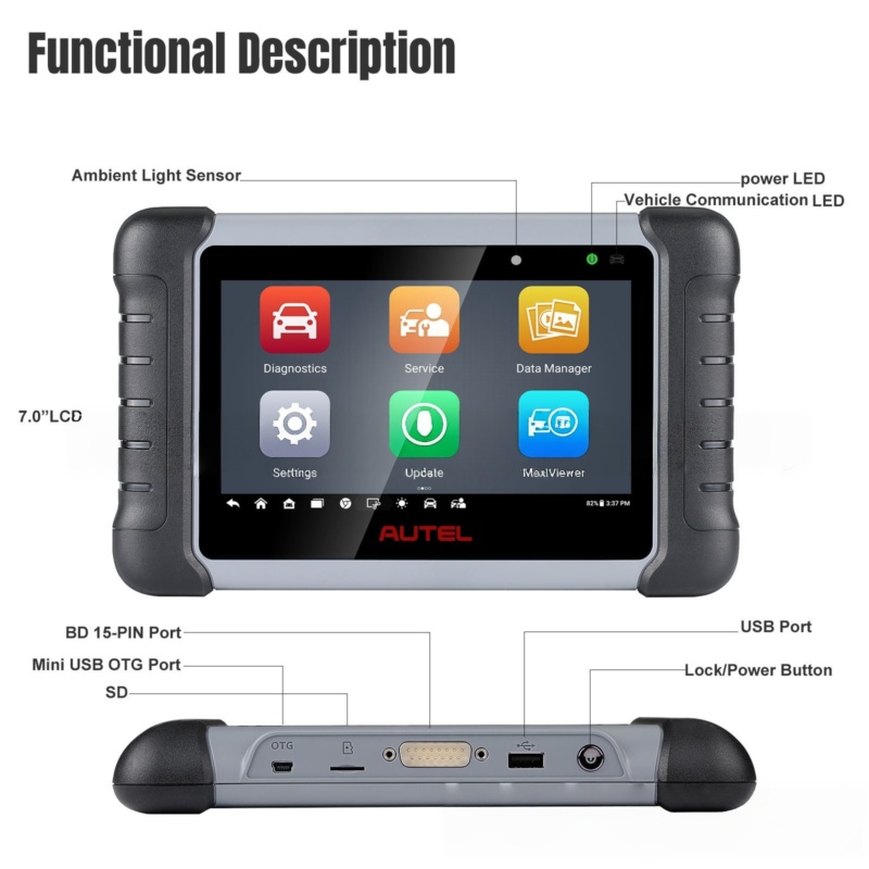 Professional all‐systems diagnostic tablet with live data and active tests for European, Asian and domestic cars.