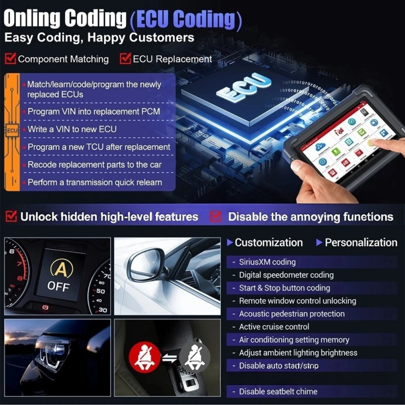 LAUNCH Das X431 PRO3 ACE Diagnosetablet ermöglicht vollständige System-DTC-Lese/Löschen, aktive Tests, ECU-Codierung mit CAN-FD-Unterstützung