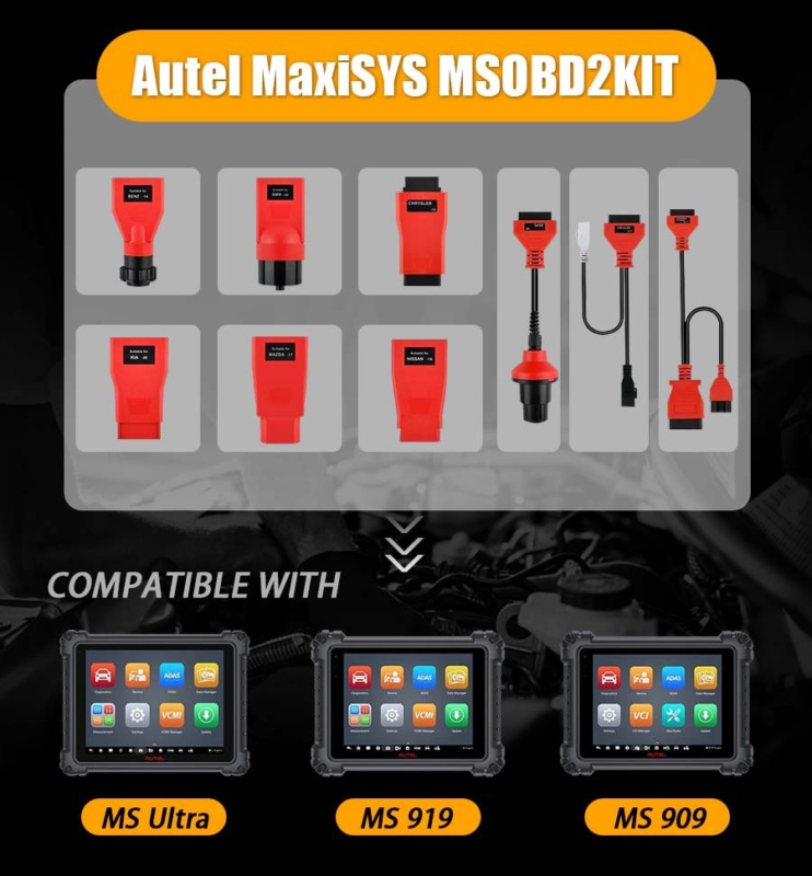 Güvenli konnektörler ve taşıma kutusu ile dayanıklı plastik AUTEL OBD adaptör kiti.