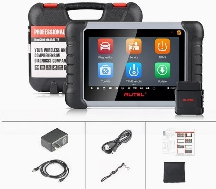 AUTEL MK808Z-TS high-end diagnostic tablet with rugged 7-inch screen, OE-level diagnostics, 4 GB RAM, TPMS & service tools.