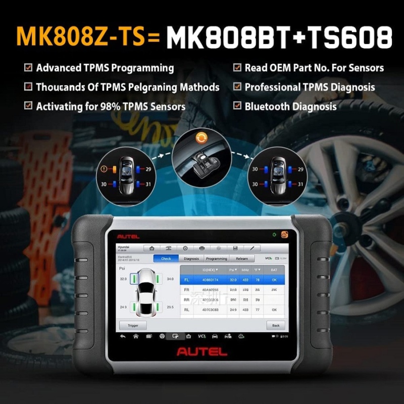 Professional diagnostic tablet for full-system vehicle diagnostics and advanced TPMS & service reset functions.