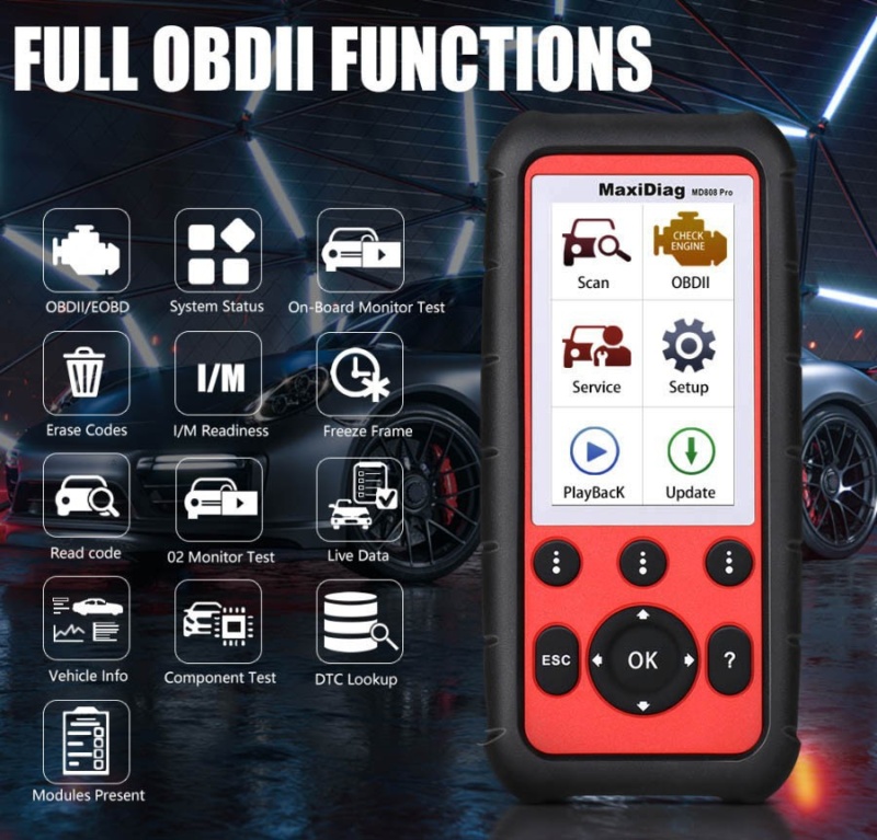 Professional all-systems scanner for technicians displaying live vehicle data, resetting services, reading all modules.