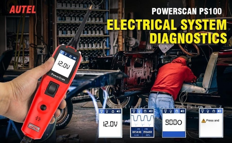 AUTEL PS100 Elektrosystemtester mit robustem Kunststoffgehäuse und isoliertem Kabel