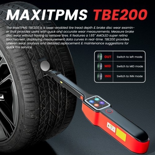 AUTEL MaxiTPMS TBE200E con alloggiamento resistente e progettato con precisione per l'ispezione di pneumatici e freni