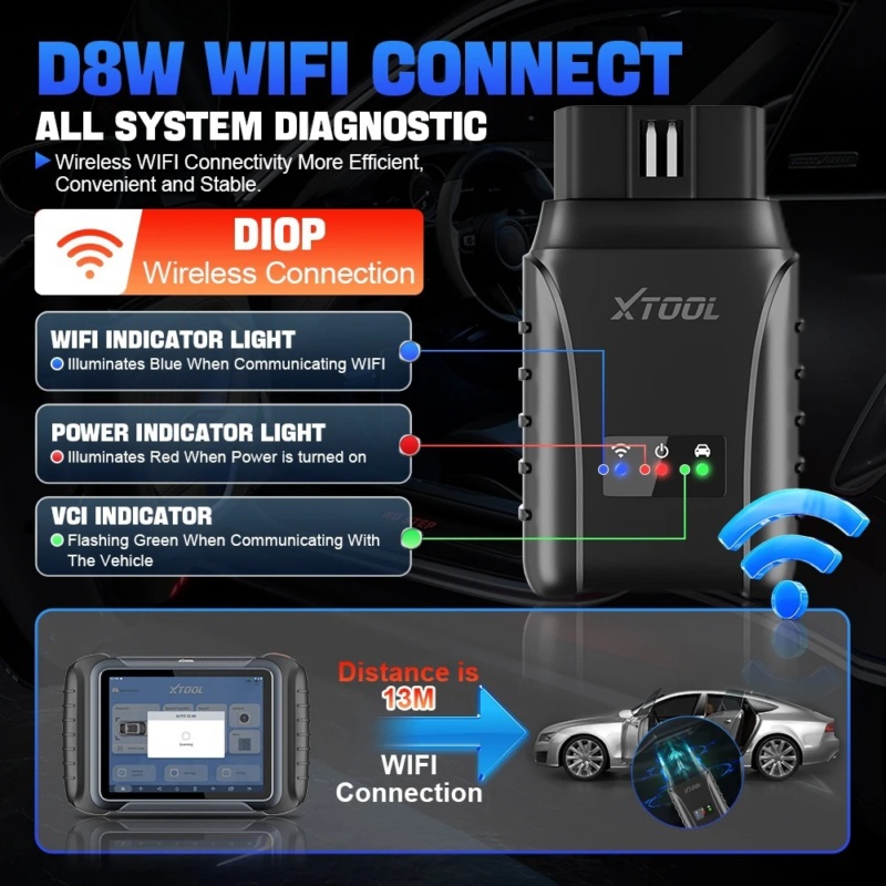 Strumento diagnostico XTOOL D8W con custodia in plastica resistente e touchscreen in vetro