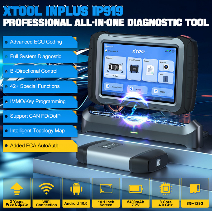 XTOOL InPlus IP919 di qualità premium con display nitido da 10,1", CPU octa-core robusta e 42+ servizi di reset per l'officina.