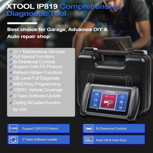 Strumento diagnostico professionale XTOOL InPlus IP819 con precisione di livello OE, hardware Android robusto e qualità costruttiva esperta