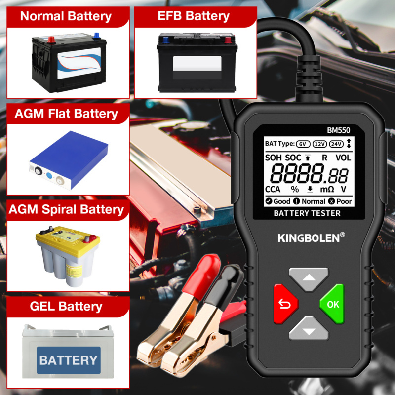 KINGBOLEN BM550 Batterietester – präzise Diagnostik, robuster Bau, reine Kupferklemmen, zuverlässige SOH/SOC- und CCA-Werte