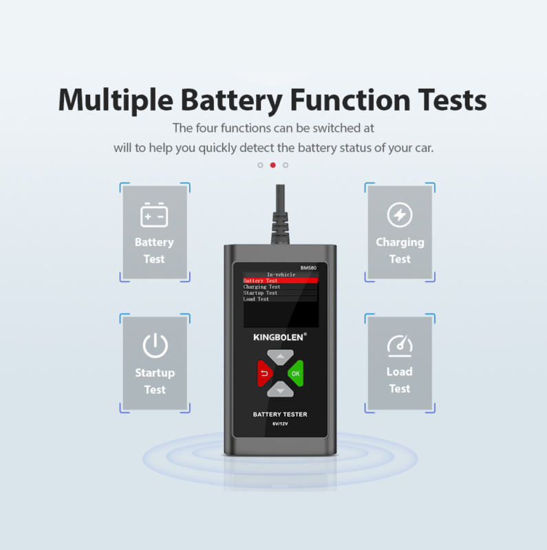 Professionele batterijanalysator voor 6 V/12 V systemen met snelle diagnostiek, SOH/SOC-test en golfvormweergave.