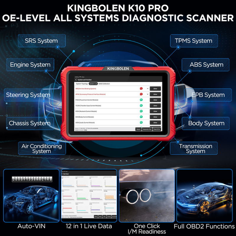 Robusto strumento diagnostico OBD OBD in plastica ABS e metallo con display da 10 pollici