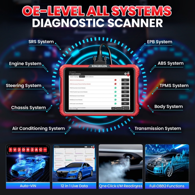 Codici di lettura/cancellazione del tablet diagnostico KINGBOLEN K10 Elite, dati in tempo reale, codifica ECU per marche di veicoli 110+