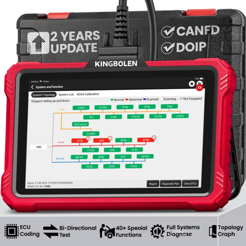 Tablet diagnostico KINGBOLEN K10 ELITE OBD con robusto alloggiamento ABS e touchscreen da 10 pollici