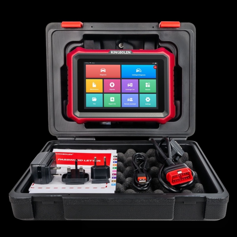 Strumento diagnostico Kingbolen K8 Elite con custodia in plastica nera resistente e touch screen