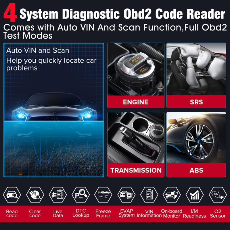 Lo strumento OBD KINGBOLEN S800 consente di leggere/cancellare codici di errore, dati sensori in tempo reale e manutenzione completa del sistema.