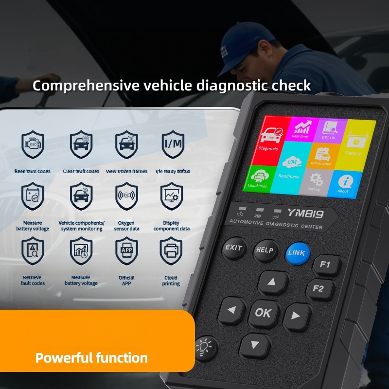Strumento di diagnostica OBDII professionale con display IPS di precisione, copertura in modalità completa, gamma di temperatura robusta, collegamento Bluetooth.