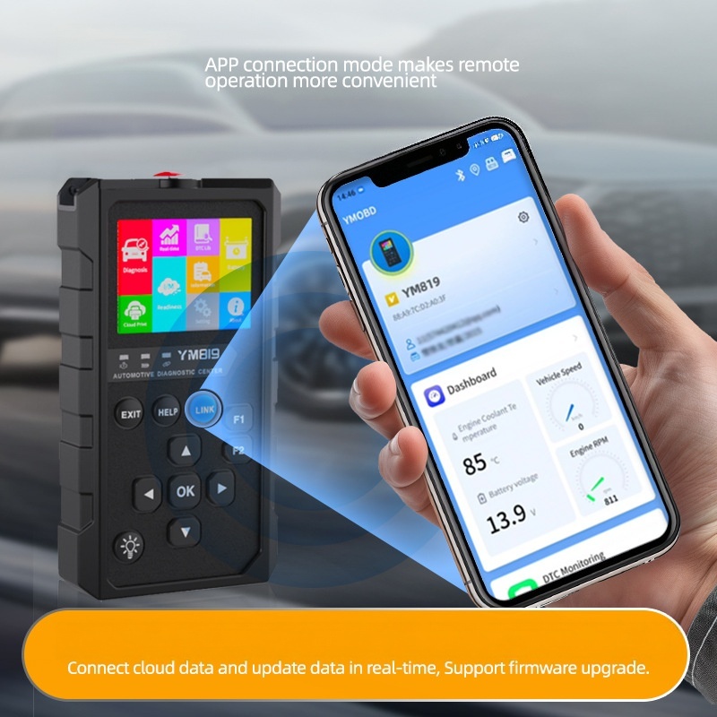 Lo strumento OBDII YMIOT YM819 consente di leggere/cancellare codici, monitorare dati in tempo reale e la prontezza delle emissioni tramite connessione Bluetooth.