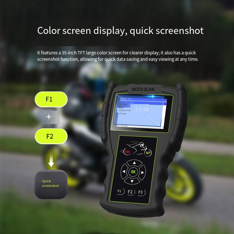 Handheld-Motorrad-Diagnosetool mit robustem Kunststoffgehäuse und 3,5-Zoll-Farbdisplay