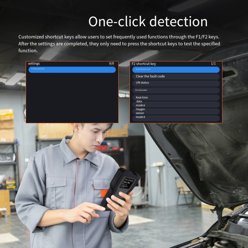 Handheld automotive diagnostic tool with rugged ABS housing and colour screen