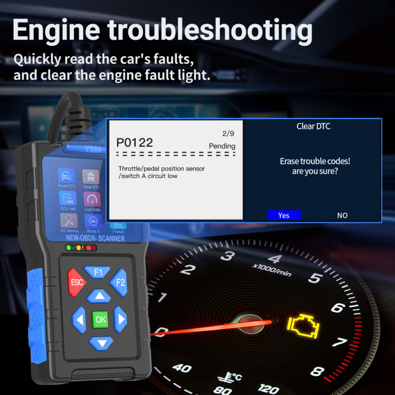 JDiag T300 OBD-II Diagnosewerkzeug in langlebigem ABS-Gehäuse mit rutschfestem Griff