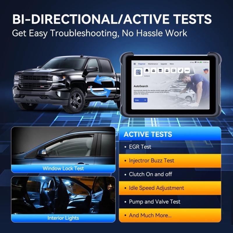 MUCAR 892BT de fabrication haut de gamme : cadre en aluminium robuste, écran HD quadricœur de 8 pouces, connecteurs de qualité OE, diagnostics précis.